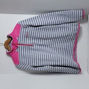 Vineyard Vines Women's White Blue Stripes W/ Pink Collar 1/4 Zip Sweater, S
